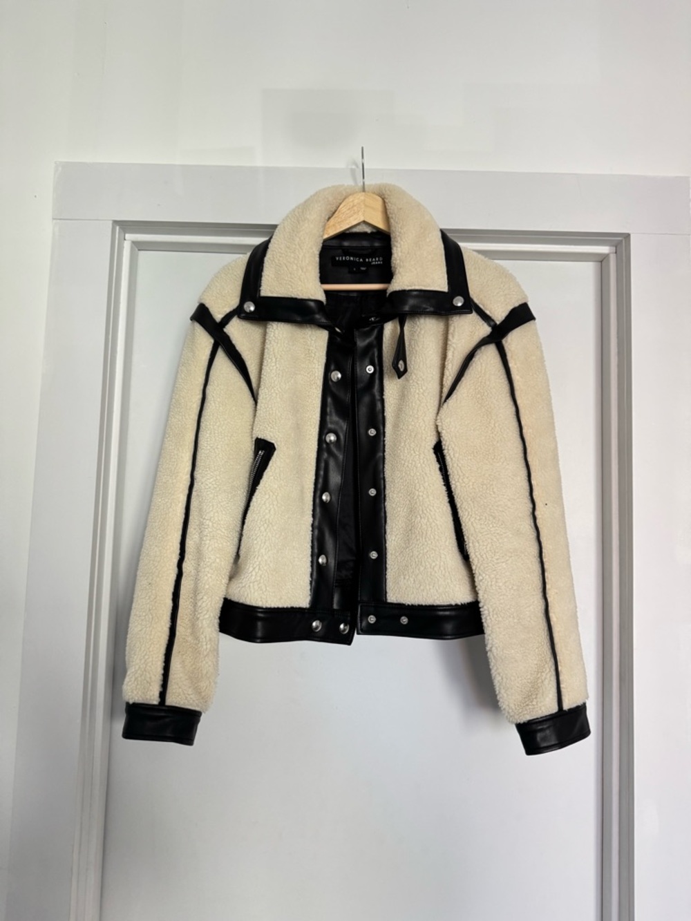 Veronica Beard Cream Sherpa Jacket with Black Trim Accents